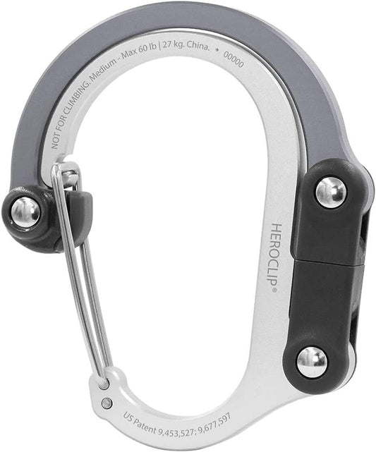 HEROCLIP large gray carabiner clip and hook for camping and backpack use