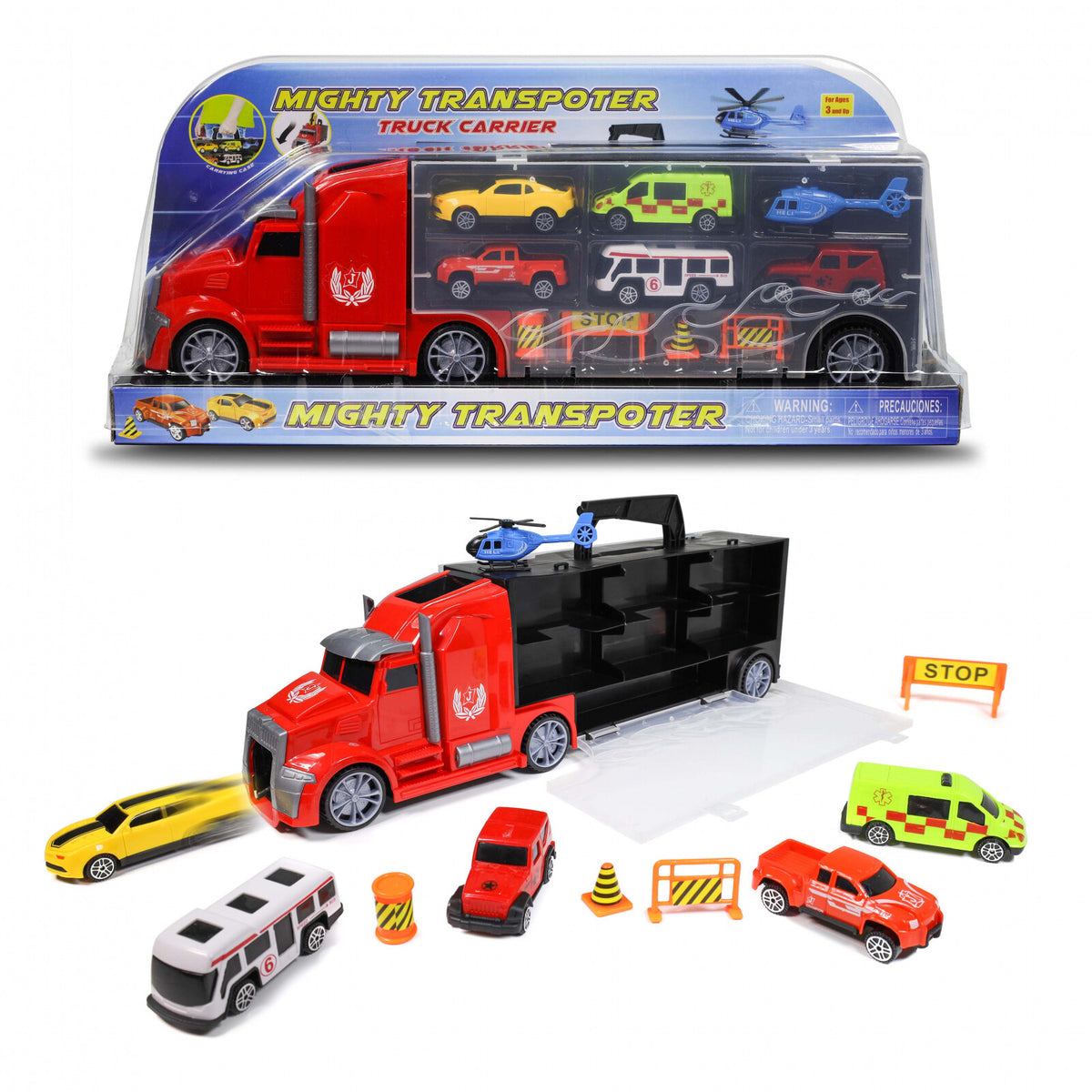 Kidplokio 1:24 Scale Diecast 11pc Hot Rod Car Carrier Truck for Toy Race Cars, view 4