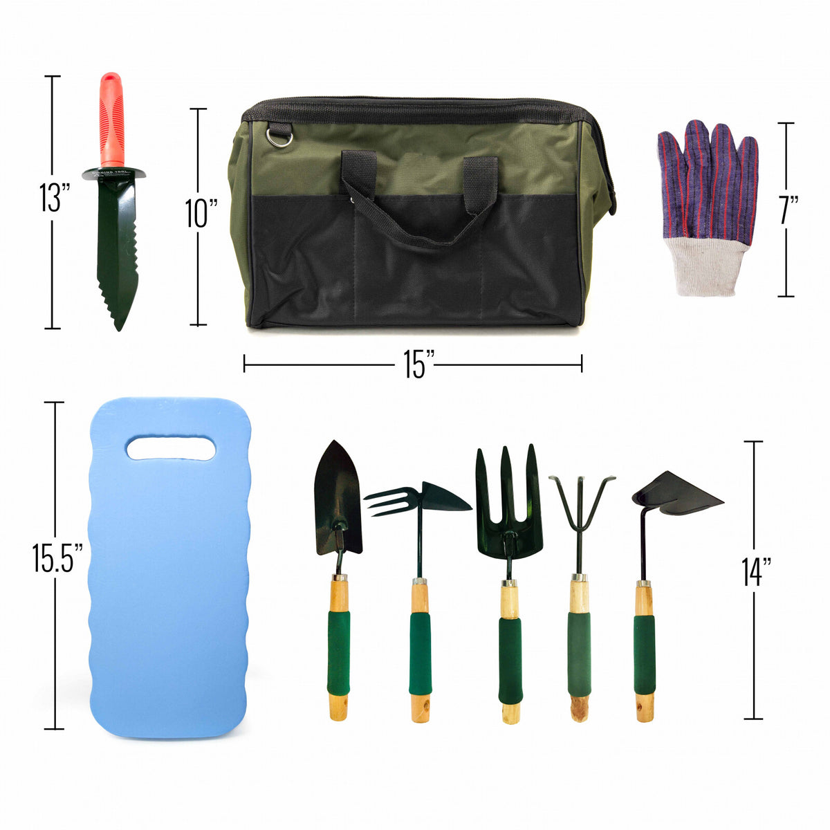 ToolTreaux Garden Tools Set with Fork Hoe Rake Shovel Spade Digger Gloves 9pc, view 3