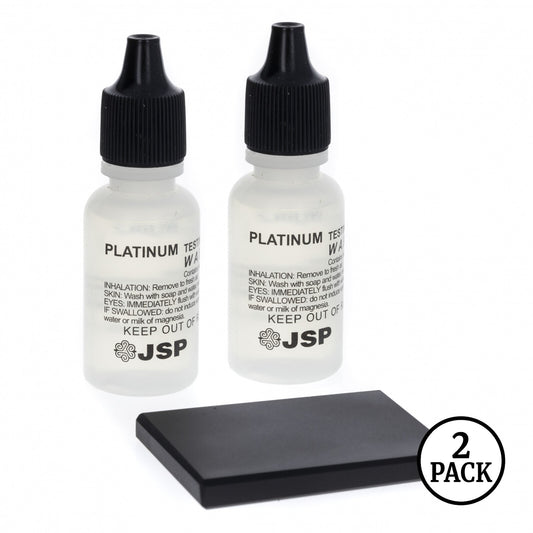 Two sets of 3-piece platinum testing kits with testing stones