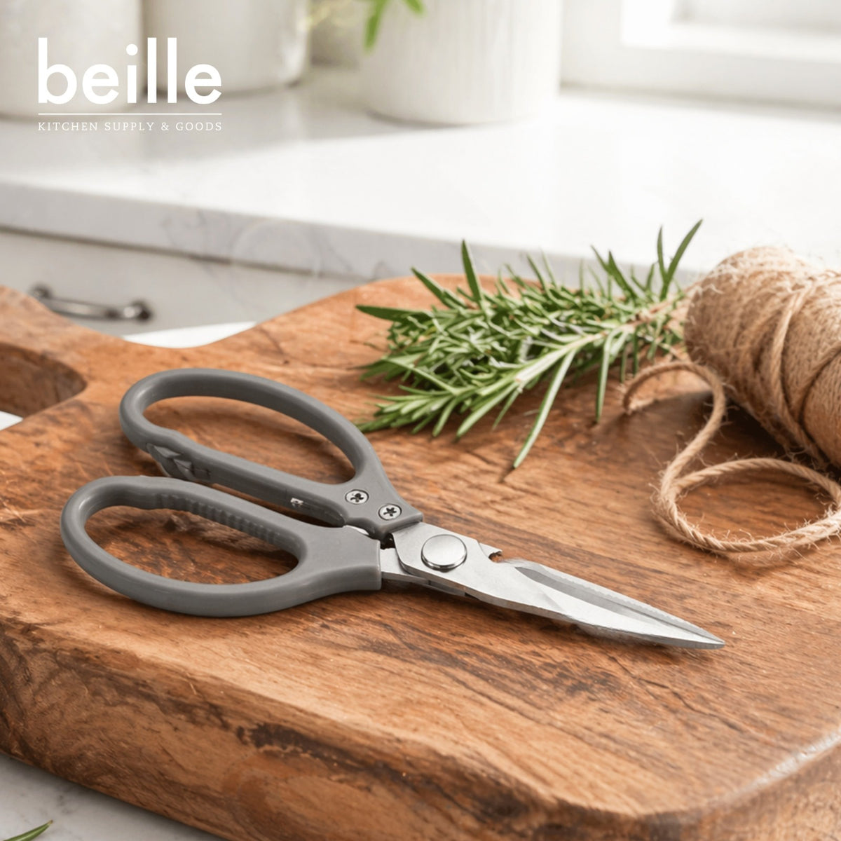 2 Pack Beille 8 Inch Stainless Steel Scissors, Break Apart Kitchen Shears, Grey