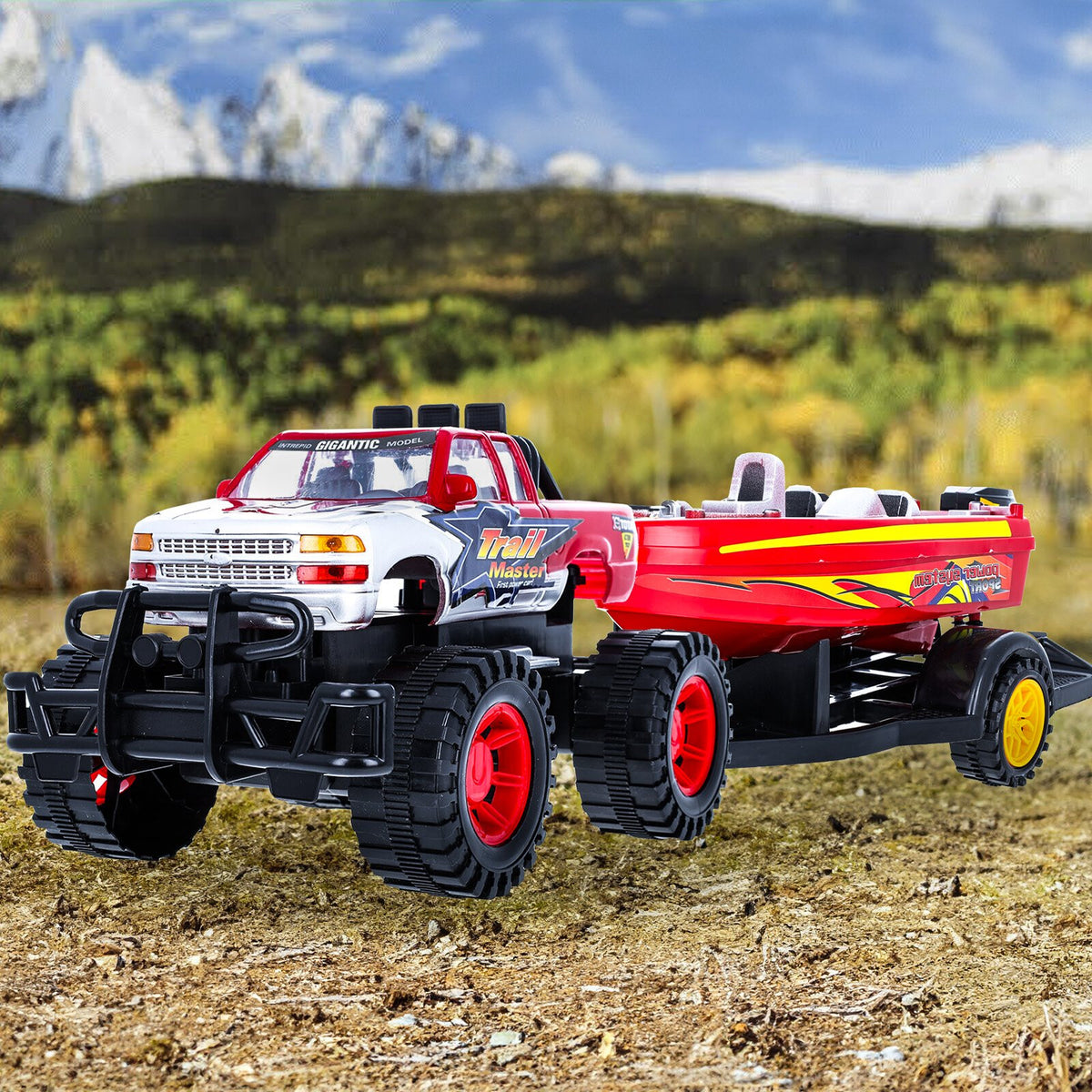 Kidplokio Friction Power Off Road Monster Truck Toy Boat Trailer Hitch for Boys, view 8