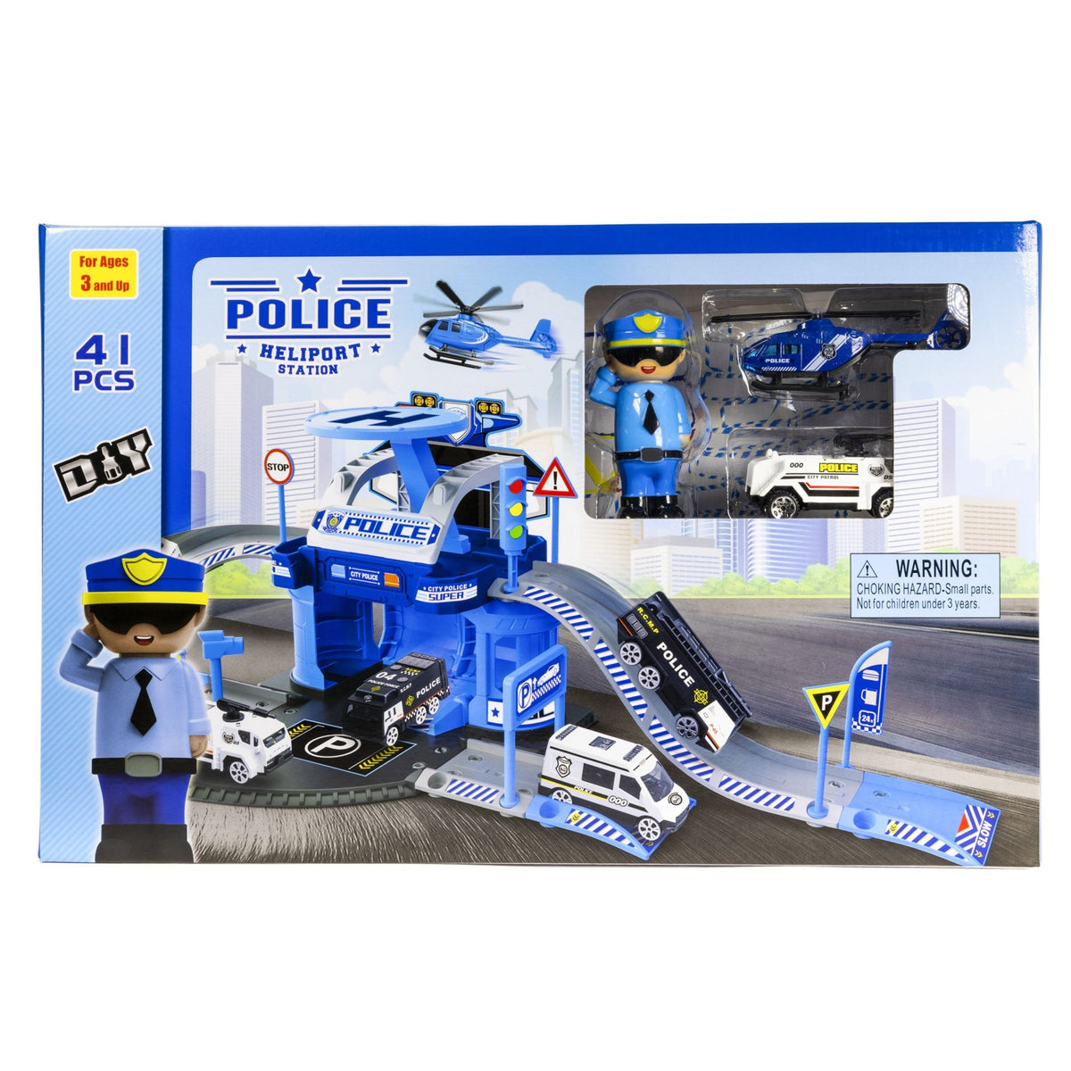 Kidplokio 41pc Police Station for Toy Cars Playset, Blue, Boys, Ages 3+, view 10