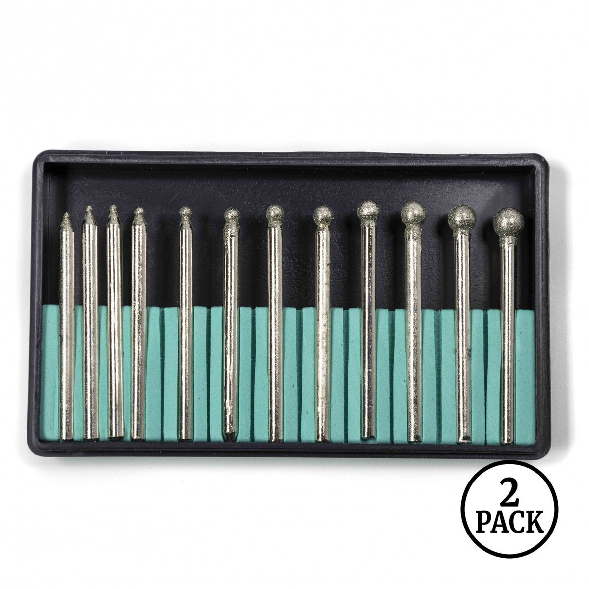 Two sets of diamond coated cutting burrs for rotary tools, 12 pieces per set, labeled 150 grit
