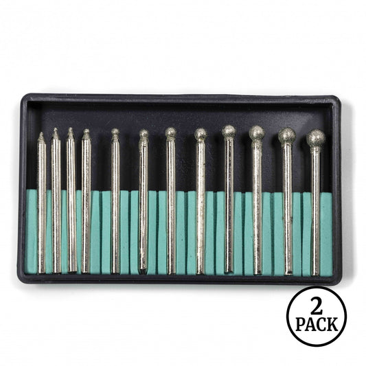 Two sets of diamond coated cutting burrs for rotary tools, 12 pieces per set, labeled 150 grit