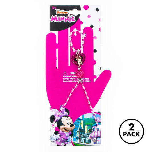 Two packs of Disney Minnie Mouse girls' jewelry sets with beaded ring, bracelet, and glittery charm.