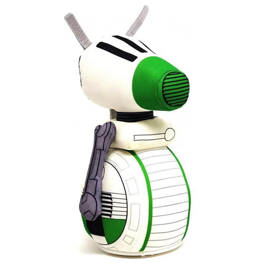 Star Wars D-O plush toy with white and green detailing, upright with motorized wheels