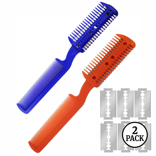 Two unisex razor combs with six extra blades, for hair thinning and trimming