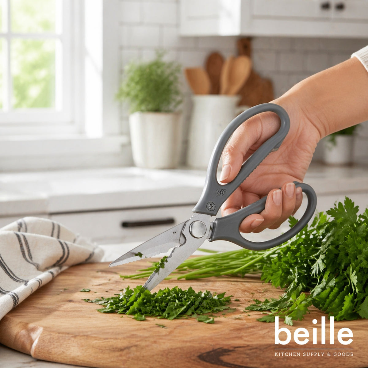 2 Pack Beille 8 Inch Stainless Steel Scissors, Break Apart Kitchen Shears, Grey