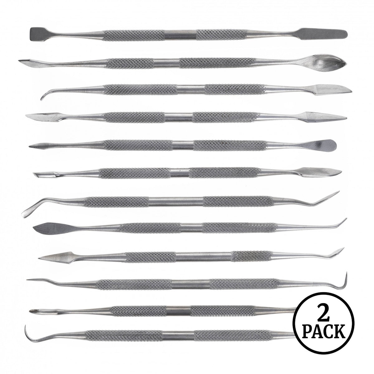two sets of 12-piece dual-sided wax clay carving tools with picks, spatulas and cases