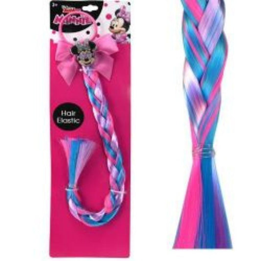 Purple and blue faux hair braid with pink bow featuring Disney Minnie Mouse branding