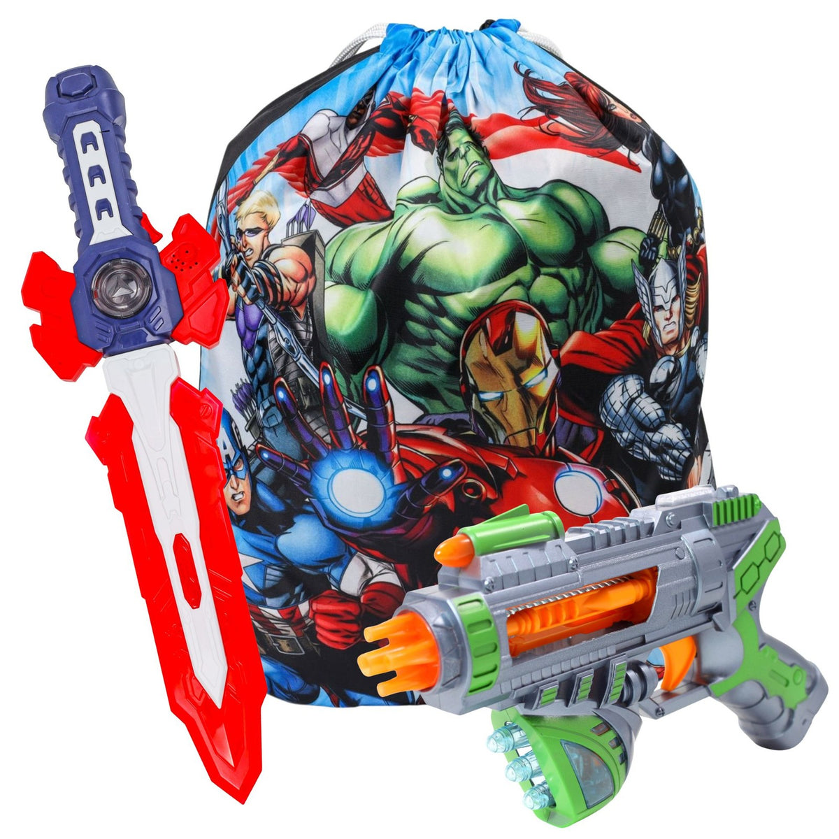 Kidplokio 3pc Space Toy Bundle Sword Blaster and Superhero Cinch Bag (2 Colors), view 4