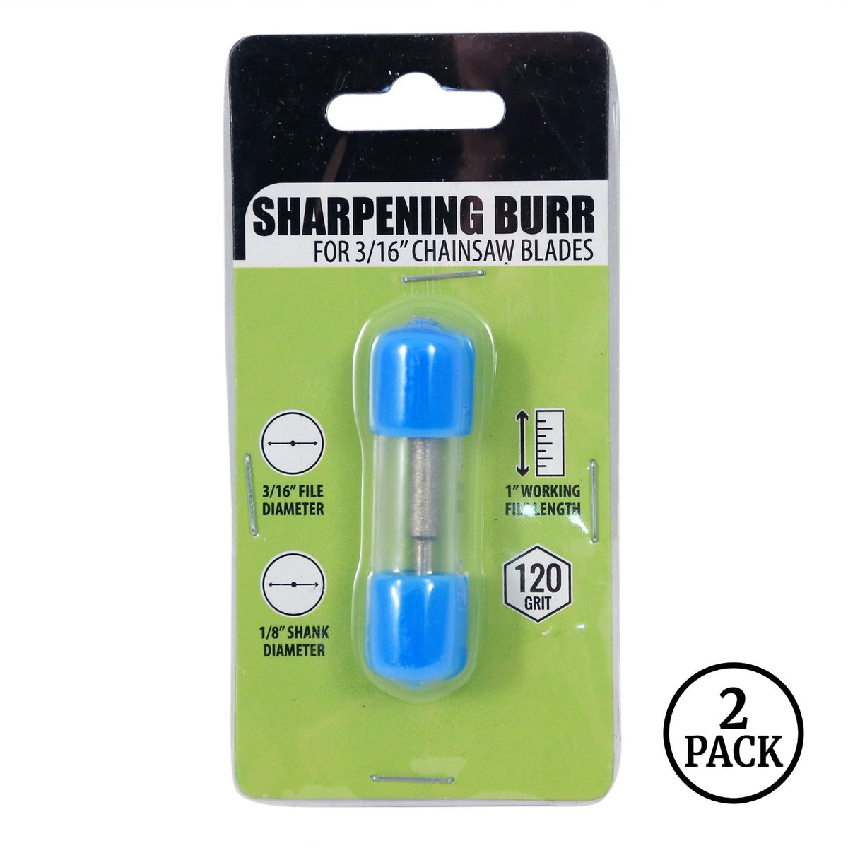 Two diamond sharpening burr files, 3/16 inch size, for chainsaw blade sharpening.