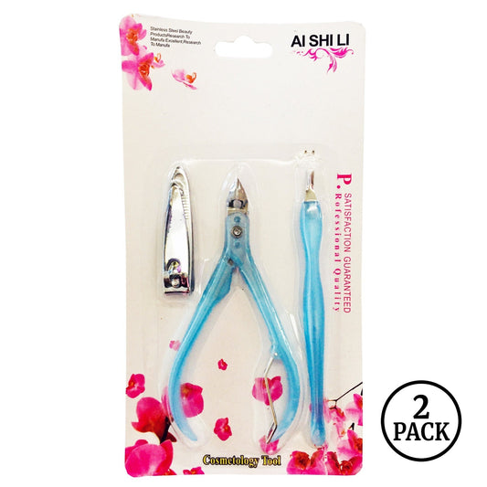Two sets of manicure pedicure nail art tools, with three pieces per set displayed.