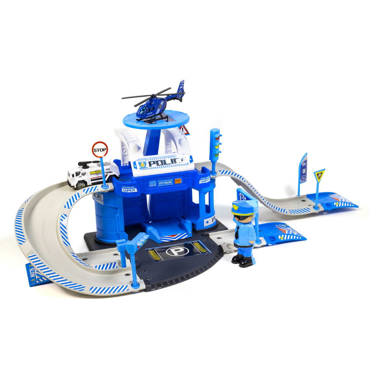 Kidplokio 41pc Police Station for Toy Cars Playset, Blue, Boys, Ages 3+, view 3