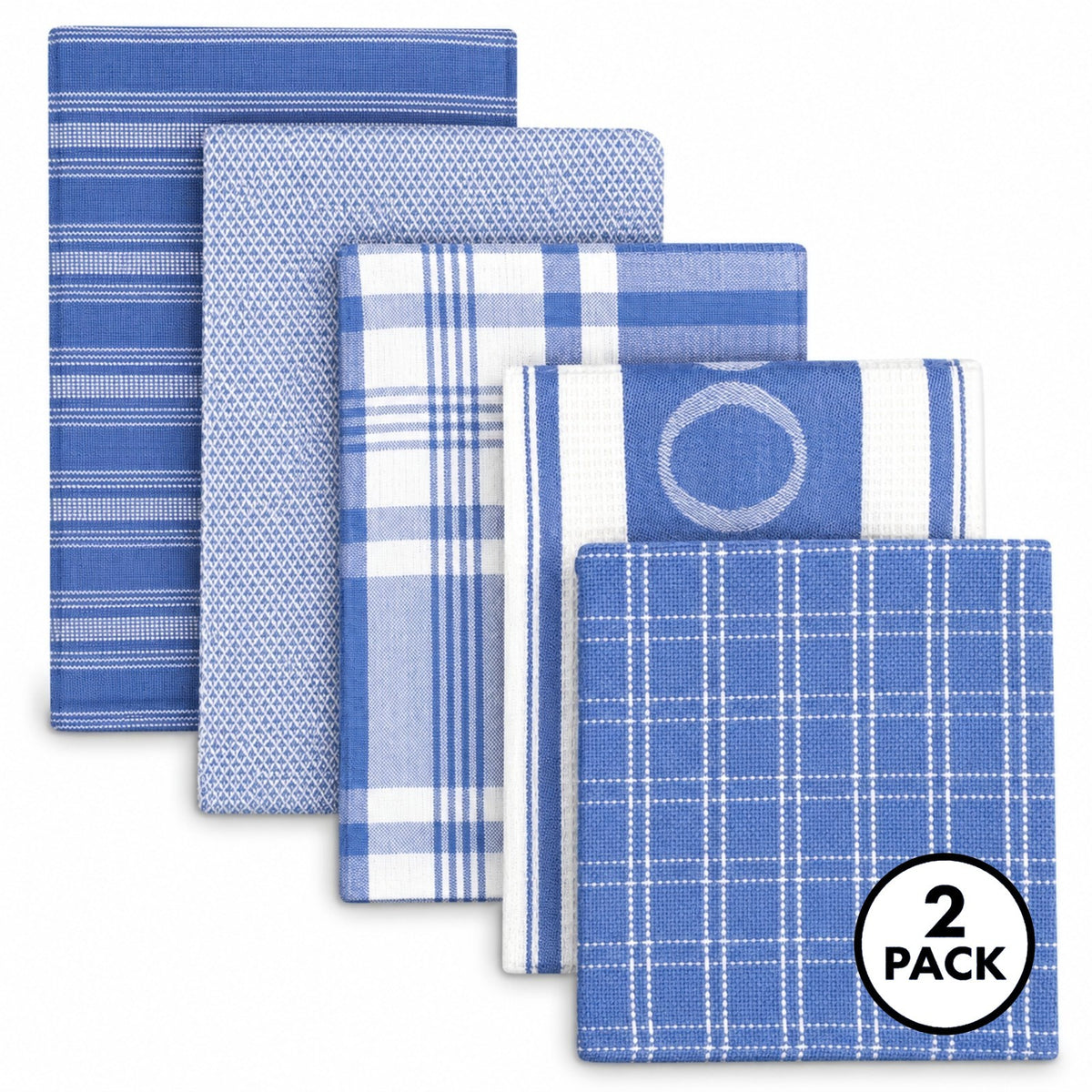 2 Pack Beille 100% Cotton Kitchen Dish Cloth & Tea Towels Machine Washable 5pk