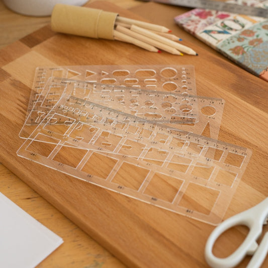 8 Pc Template Stencil Set Drawing Arts and Crafts Ovals Circles Squares Hexagons, view 2