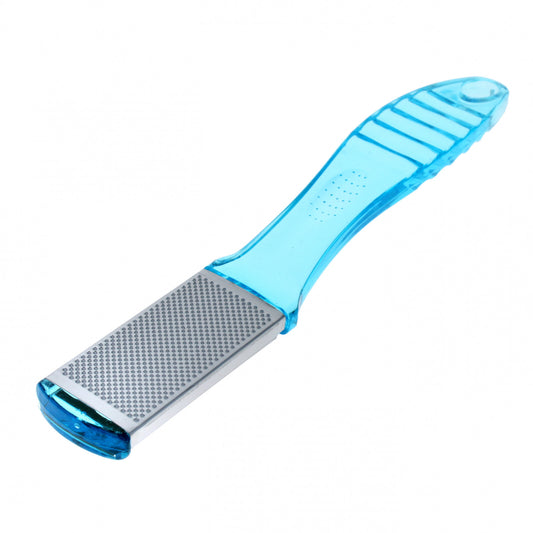 Blue foot scrubber and callus remover for pedicure and foot care.
