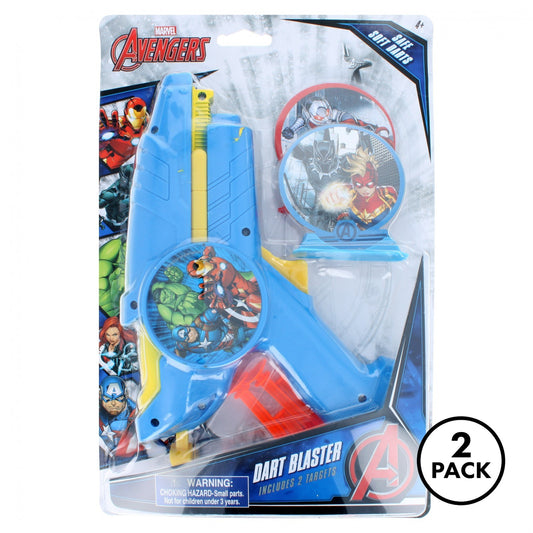 Two Marvel Avengers themed suction dart blasters and targets.