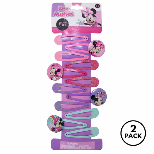 Two Disney Minnie Mouse glitter hair clips for girls, shown as a set.
