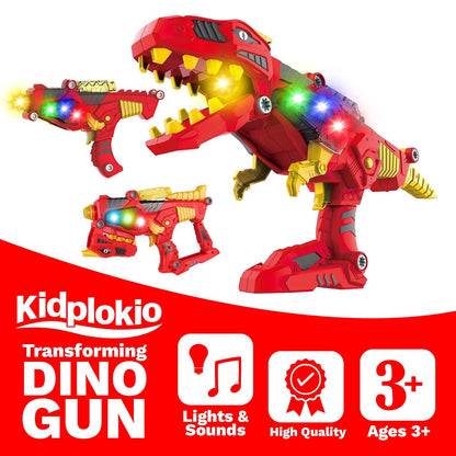 Kidplokio 3 in 1 Transforming Dinosaur Toy Space Blaster Lights and Sounds, Red, view 2
