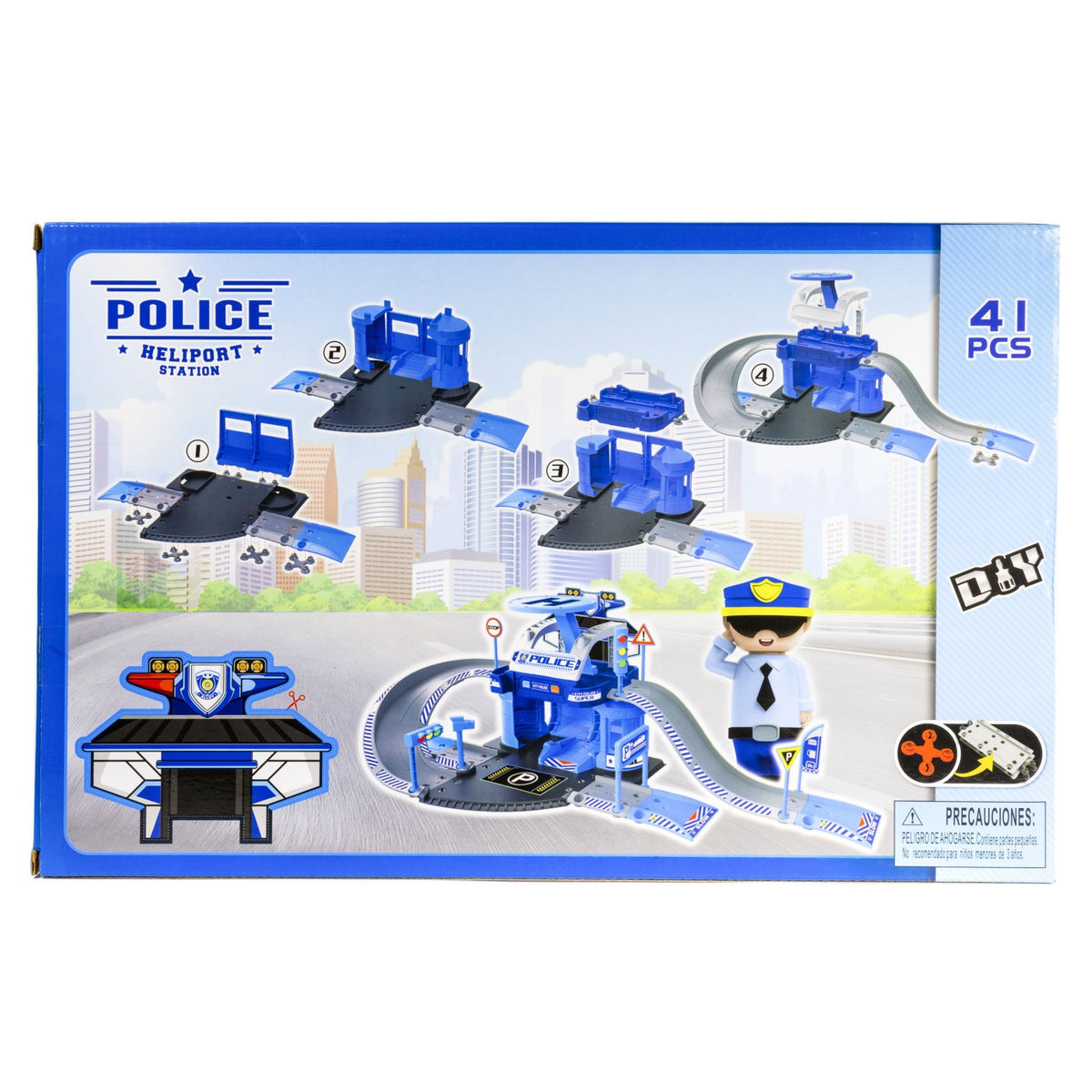 Kidplokio 41pc Police Station for Toy Cars Playset, Blue, Boys, Ages 3+, view 11