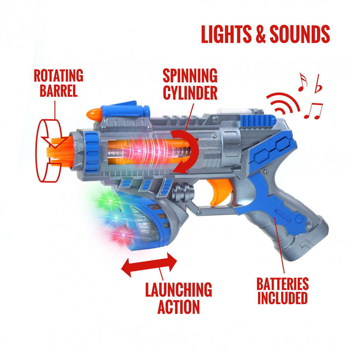 2 Pack Kidplokio Sonic Space Blaster Toy Gun w/ Flashing Lights & Sounds, Blue,, view 3