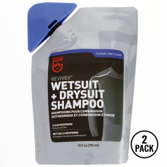 Two 10oz bottles of wetsuit and drysuit shampoo cleaner for marine and scuba gear care.