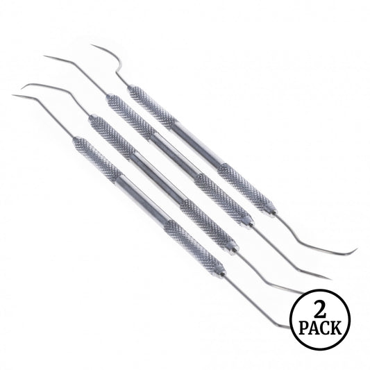 Set of two double ended steel picks with grooved grips for metal working and pottery, shown against a plain background.