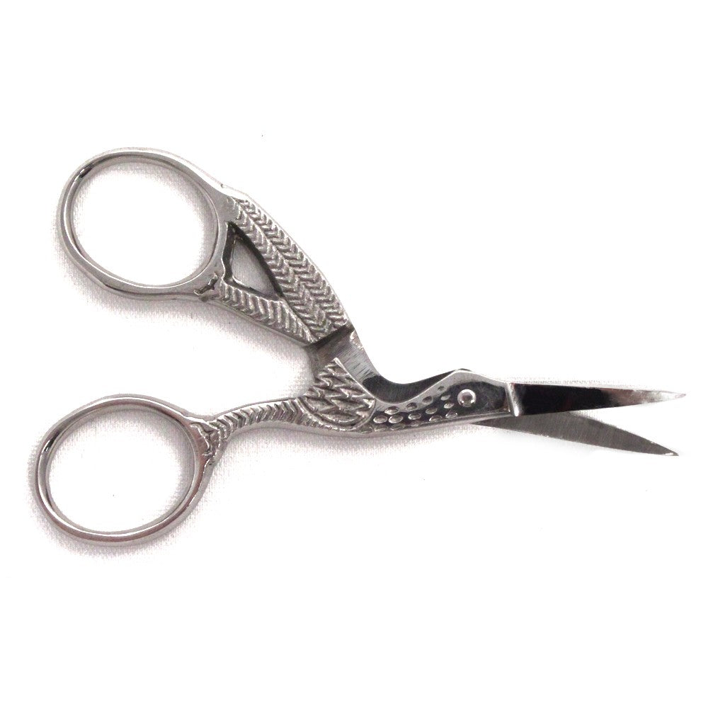 Stainless steel stork embroidery scissors with straight blade, 3.5 inches