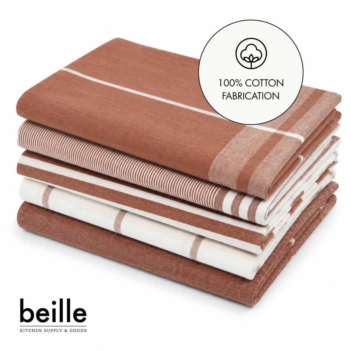 Beille 5pc 100% Cotton Oversized Dish Towel Set Kitchen Accessories (4 Colors)