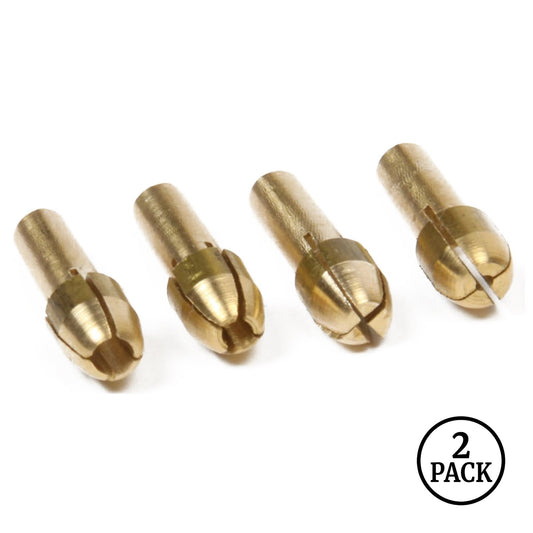 four brass collets for rotary tools in assorted sizes, grouped together