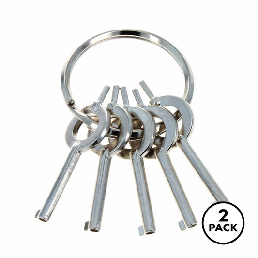 Two packs, each containing five universal standard fit handcuff keys, displayed side by side.