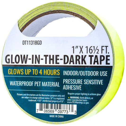 ToolTreaux fluorescent glow in the dark tape 16ft roll for multi-surface waterproof use