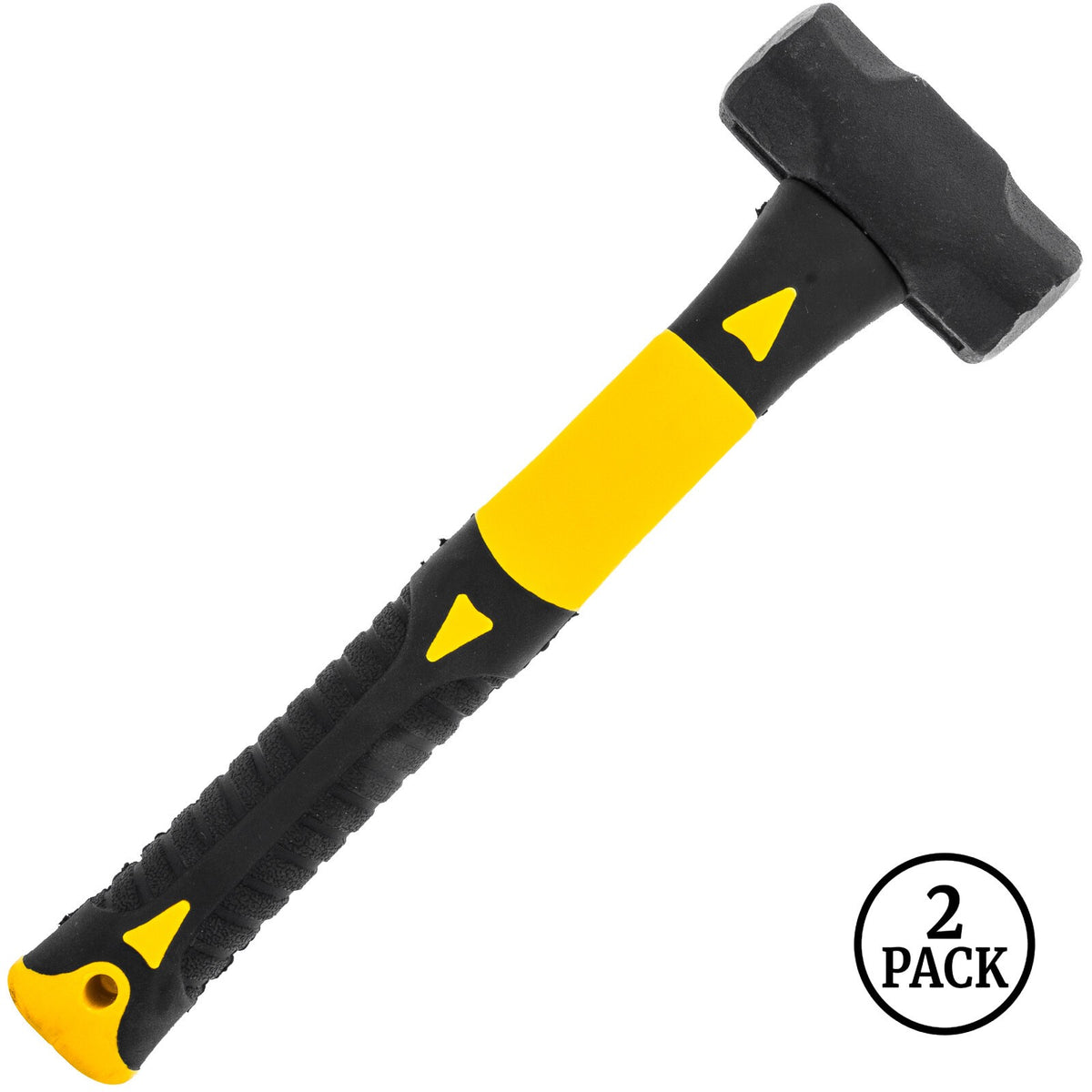 Two 1lb steel sledge hammers with black non slip rubber grips, 10 inch handles.