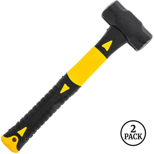 Two 1lb steel sledge hammers with black non slip rubber grips, 10 inch handles.