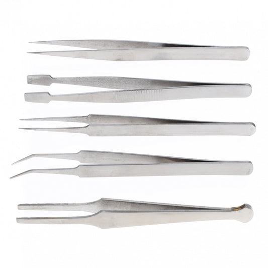 2 Pack 5pc Universal Tweezer Set Stainless Steel, 5", view 2