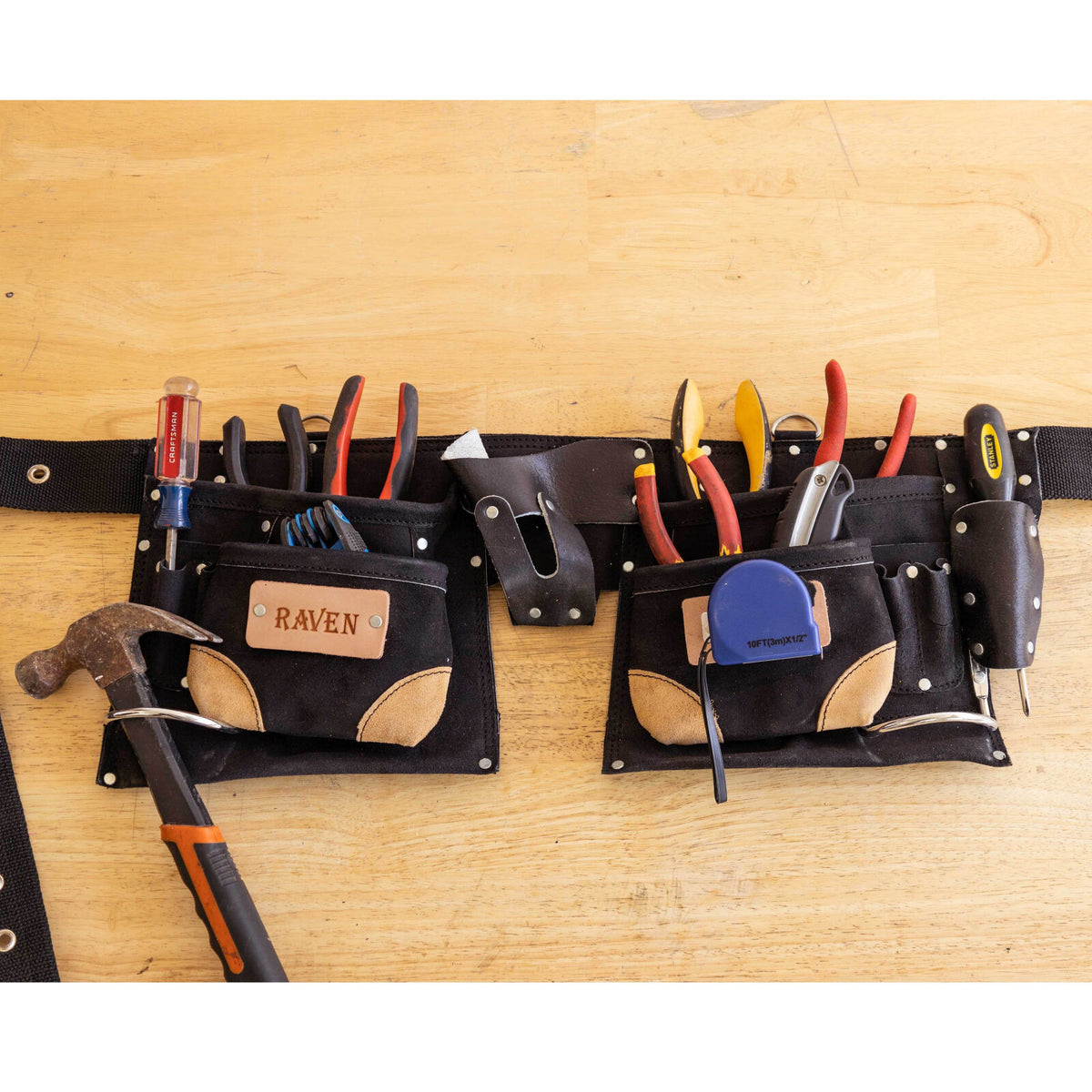 9 Pocket Carpenter Tool Belt Heavy Duty Suede Leather Fits Hammer And Nails, view 9