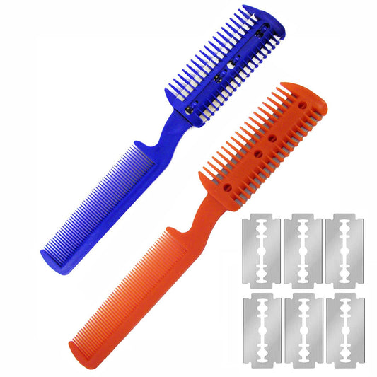 Unisex razor comb with six refill blades for thinning and trimming hair