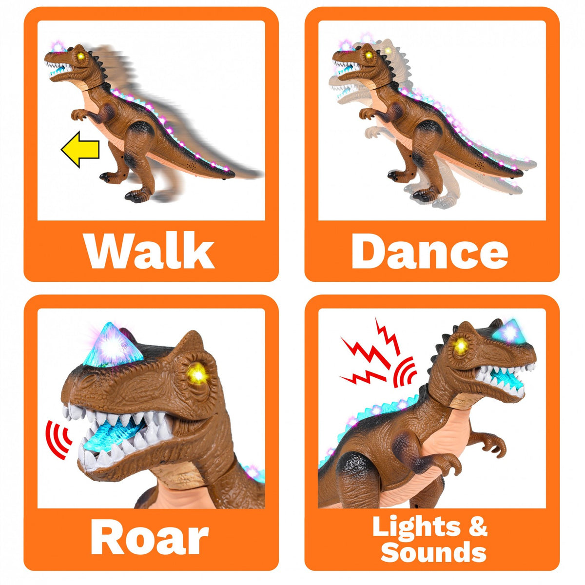 Kidplokio RC Remote Control Brown T Rex Dinosaur Toys with LED Lights, Sounds,, view 2