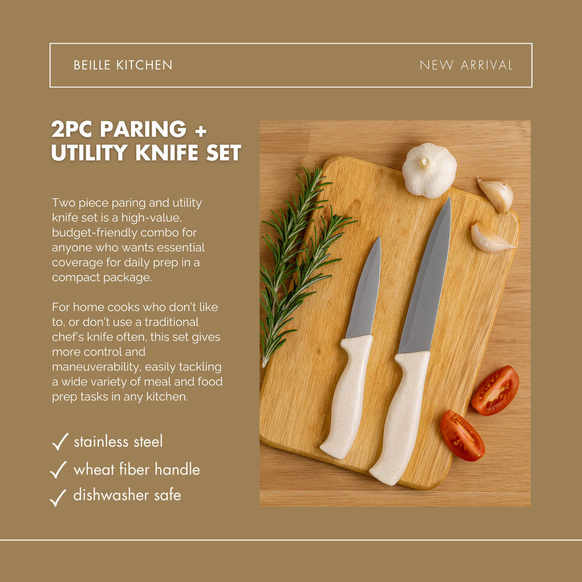 Beille Stainless Steel and Wheat Fiber Handle Kitchen Knives (Many Styles)