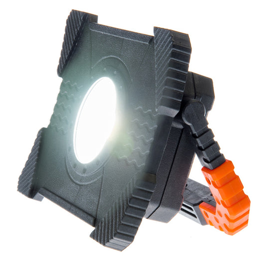 black 750 lumen portable work light for indoor and outdoor use