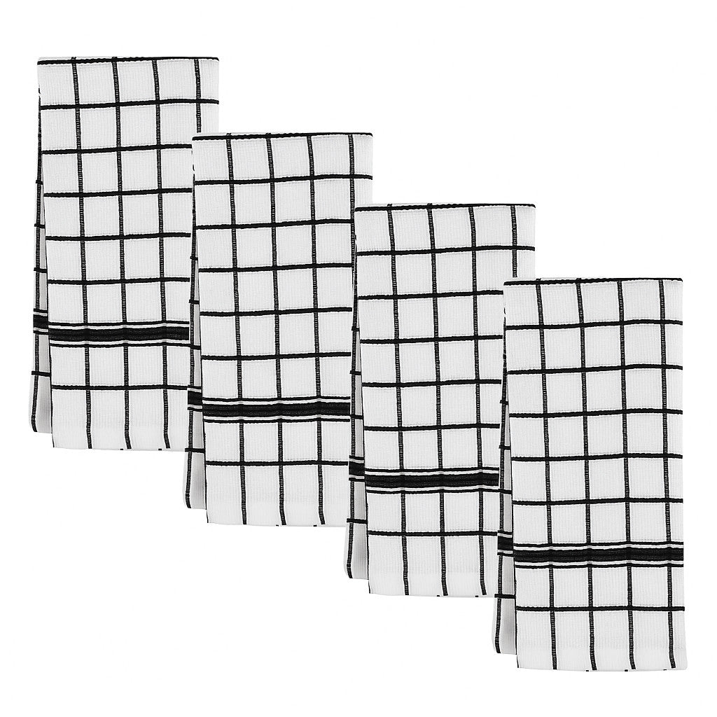 Beille 4pc 100% Cotton Terry Classic Windowpane Dish Towels Set (2 Colors)
