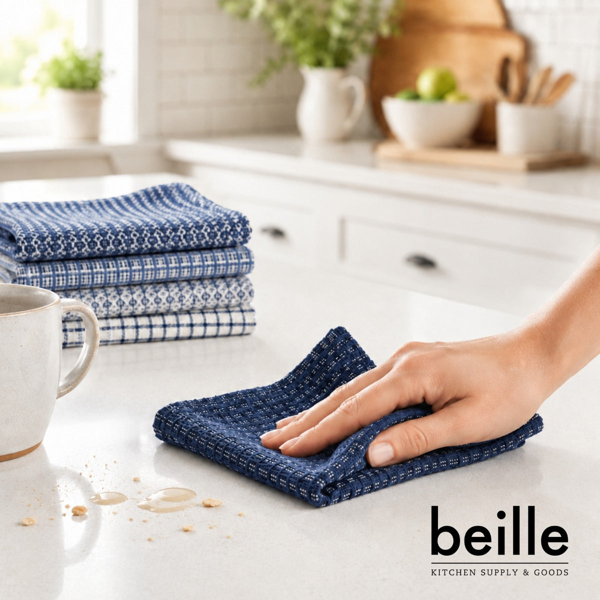 2 Pack Beille 100% Cotton Kitchen Dish Cloths, Machine Washable Towels, 10pk