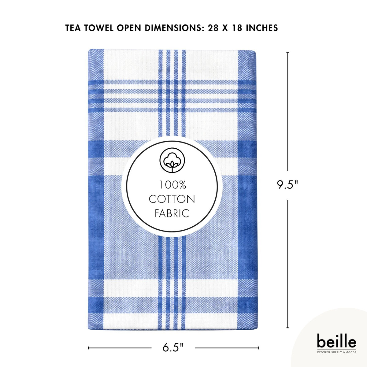 2 Pack Beille 100% Cotton Kitchen Dish Cloth & Tea Towels Machine Washable 5pk