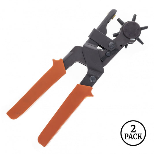 Two 9-inch revolving leather hole punch tools side by side, each with visible punch wheel for adjustable hole sizes.