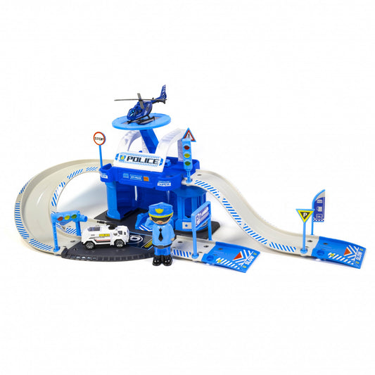 Kidplokio 41pc Police Station for Toy Cars Playset, Blue, Boys, Ages 3+, view 2