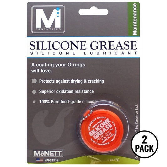 Two small containers labeled silicone O ring valve protection grease, each 1/4 oz.