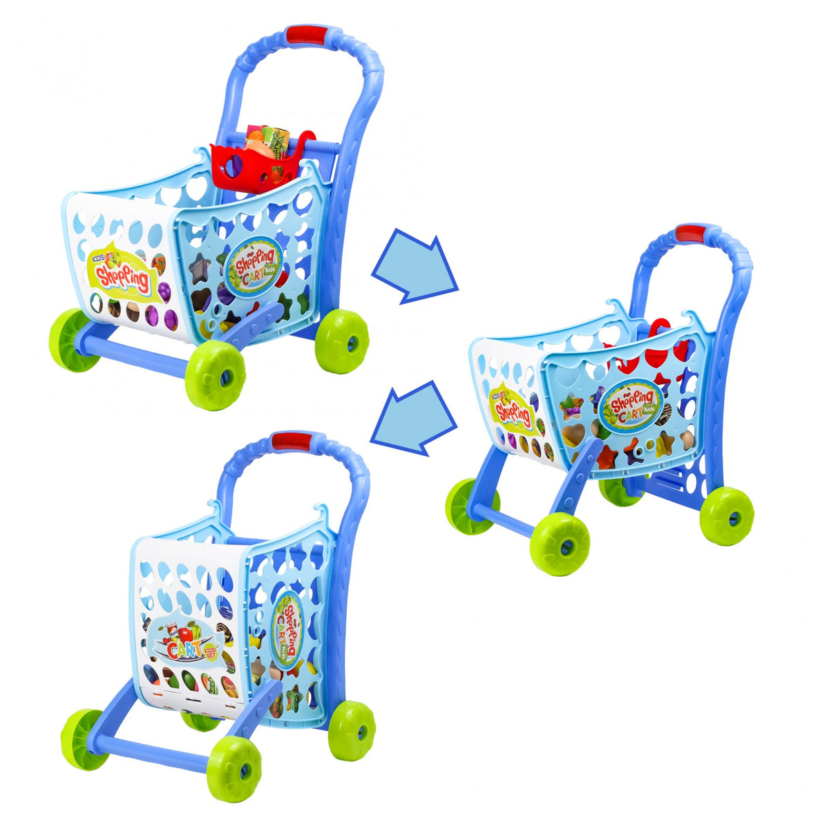 Kidplokio Blue Jumbo Shopping Cart Pretend Playset Play Food Kids Ages 3 and Up, view 3