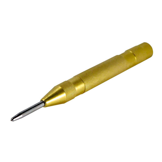 Automatic spring loaded center punch with a brass body and pointed tip